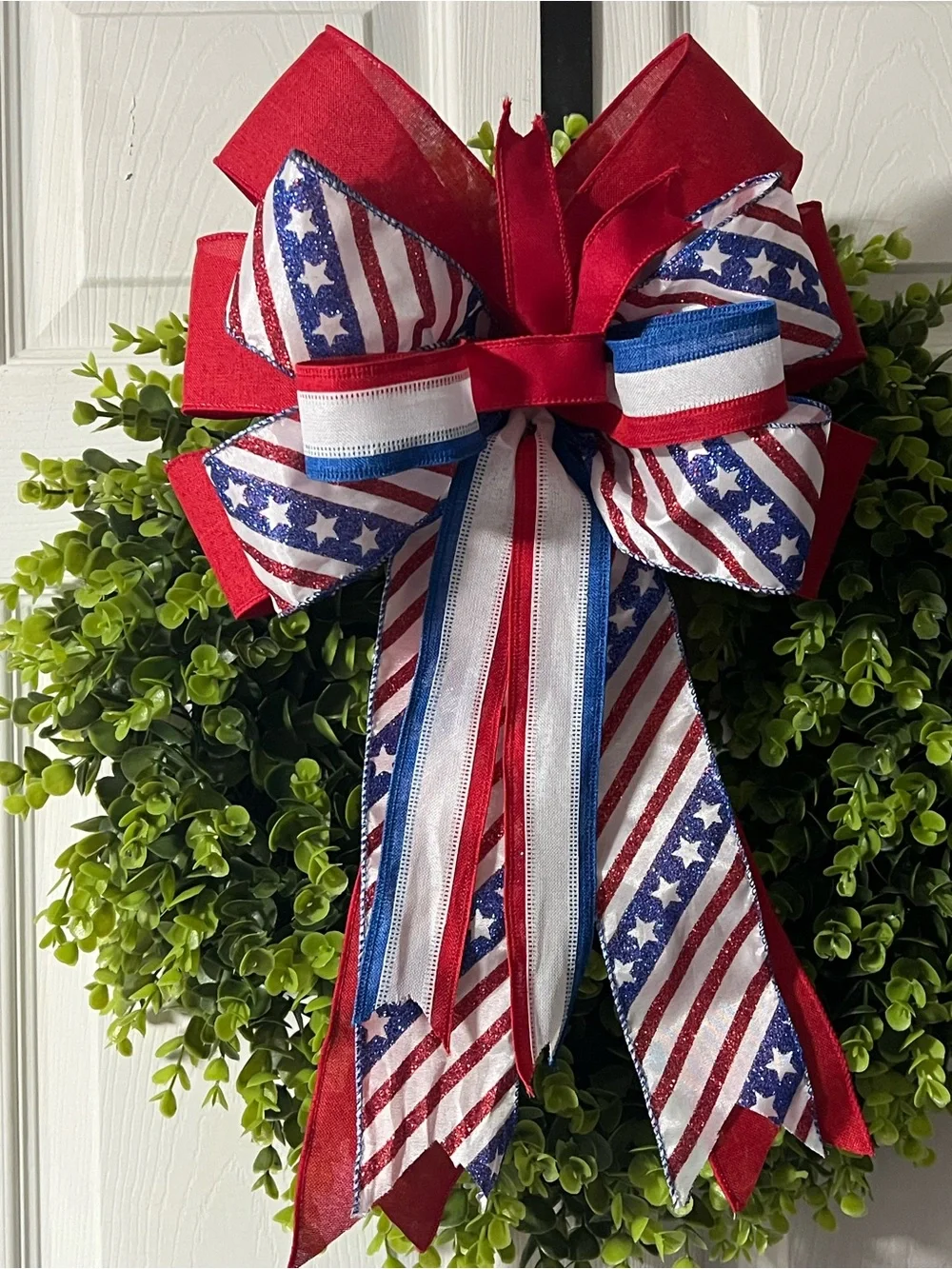 Patriotic Red, White & Blue Wreath Bow - Home Holiday